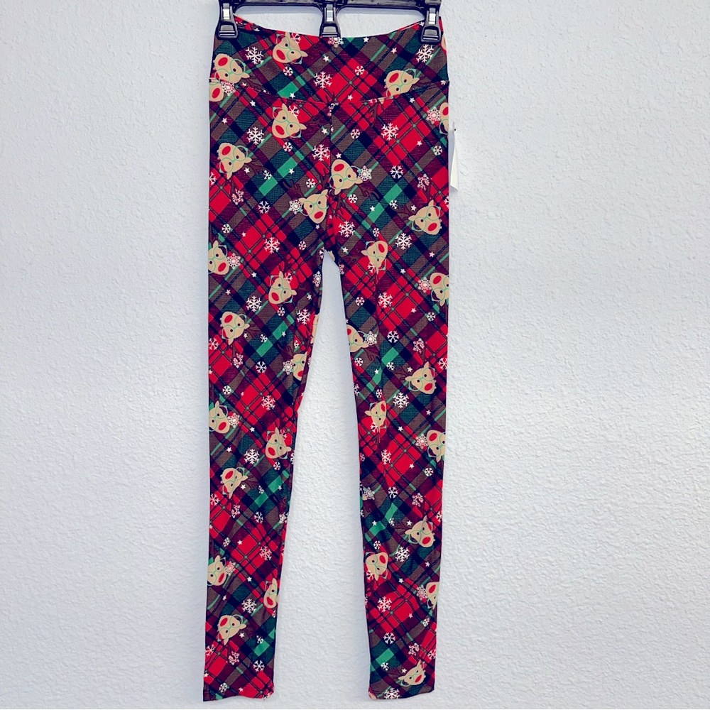 Juniors Derek Heart plaid reindeer leggings sz M NWT